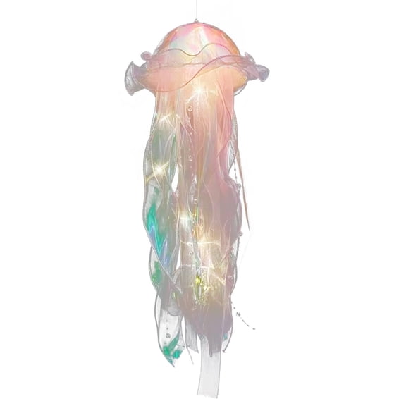zhonghuaying Tassel Hanging Light Ornament, Four Tone Translucent Strip Pendant with Built-in String Lights, Ceiling Suspended Indoor Space Glow Decoration