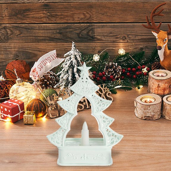 zhonghuaying Tiered Cutout Outline LED Lamp Embossed Outer Body Central Wick Light Rectangular Base Freestanding Glow Light for Christmas Holiday Tabletop Arrangement Lighting Unit A
