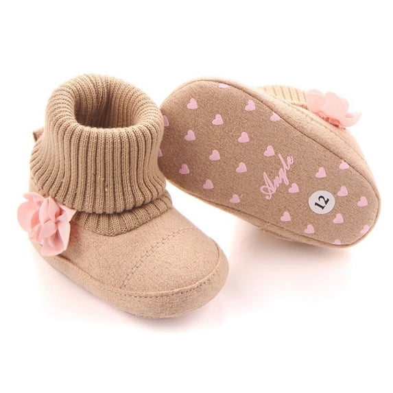 zhongxinda Autumn Winter Baby Girl Cute Shoes Newborn First Walker Snow Boots Infant Toddler Super Keep Warm Flower Boots 0-12M