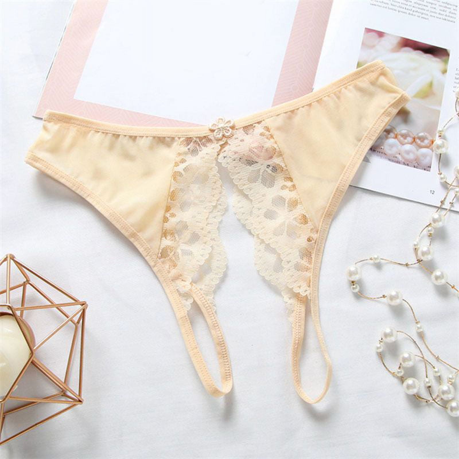 TAIAOJING Thongs For Women Cute Lace Hollow Lace Transparent Lace Bow  Briefs Bikini Panties
