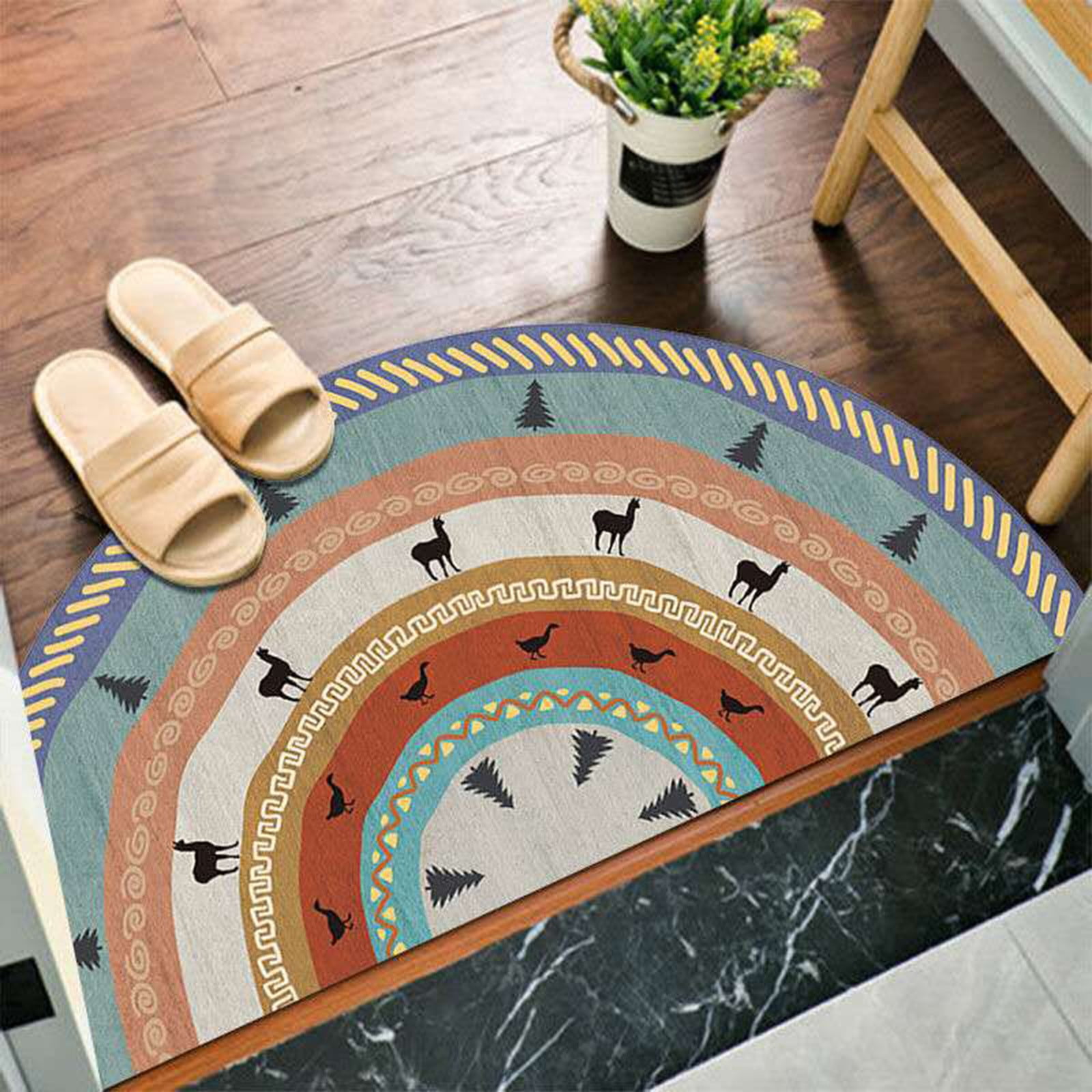 zhuxioush Bohemian Wind Semi Circular Floor Mats Ethnic Wind Entering