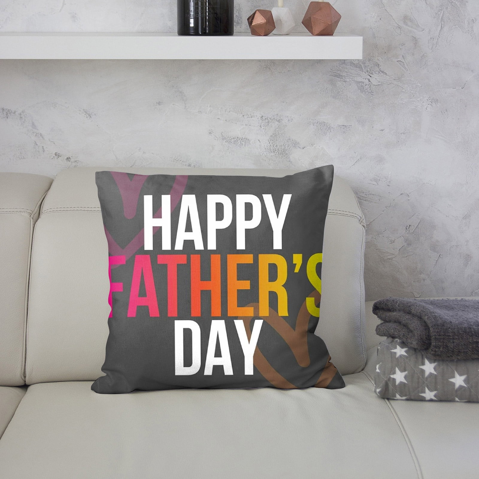 zhuxioush Father's Day Printed Linen Pillow Cover With Plush Decorative
