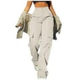 thumbnail image 1 of zicth Beige Womens Cargo Pants Womens Daily Elastic Waist Pockets Straight Solid Color Casual Pants Loose Pockets Cargo Long Trousers Work Pants for Women Size XXL, 1 of 6