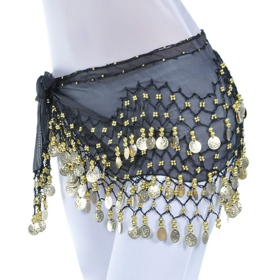 zicth Belt Chiffon Belly Dance Hip Scarf Wrap Belt Tribal Sash Skirt Silver 128 Coins