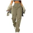 thumbnail image 1 of zicth Brown Womens Cargo Pants Womens Daily Elastic Waist Pockets Straight Solid Color Casual Pants Loose Pockets Cargo Long Trousers Work Pants for Women Size XXL, 1 of 6