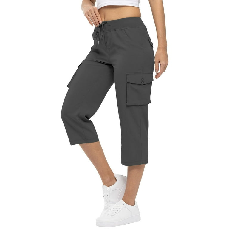 zicth Gray Womens Sweatpants Capris Pants Women s Solid Color Casual Hiking Pants Summer Capri Cargo Pants Lightweight Stretch Hiking Pants Overalls