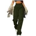 thumbnail image 1 of zicth Green Womens Cargo Pants Womens Daily Elastic Waist Pockets Straight Solid Color Casual Pants Loose Pockets Cargo Long Trousers Work Pants for Women Size S, 1 of 6