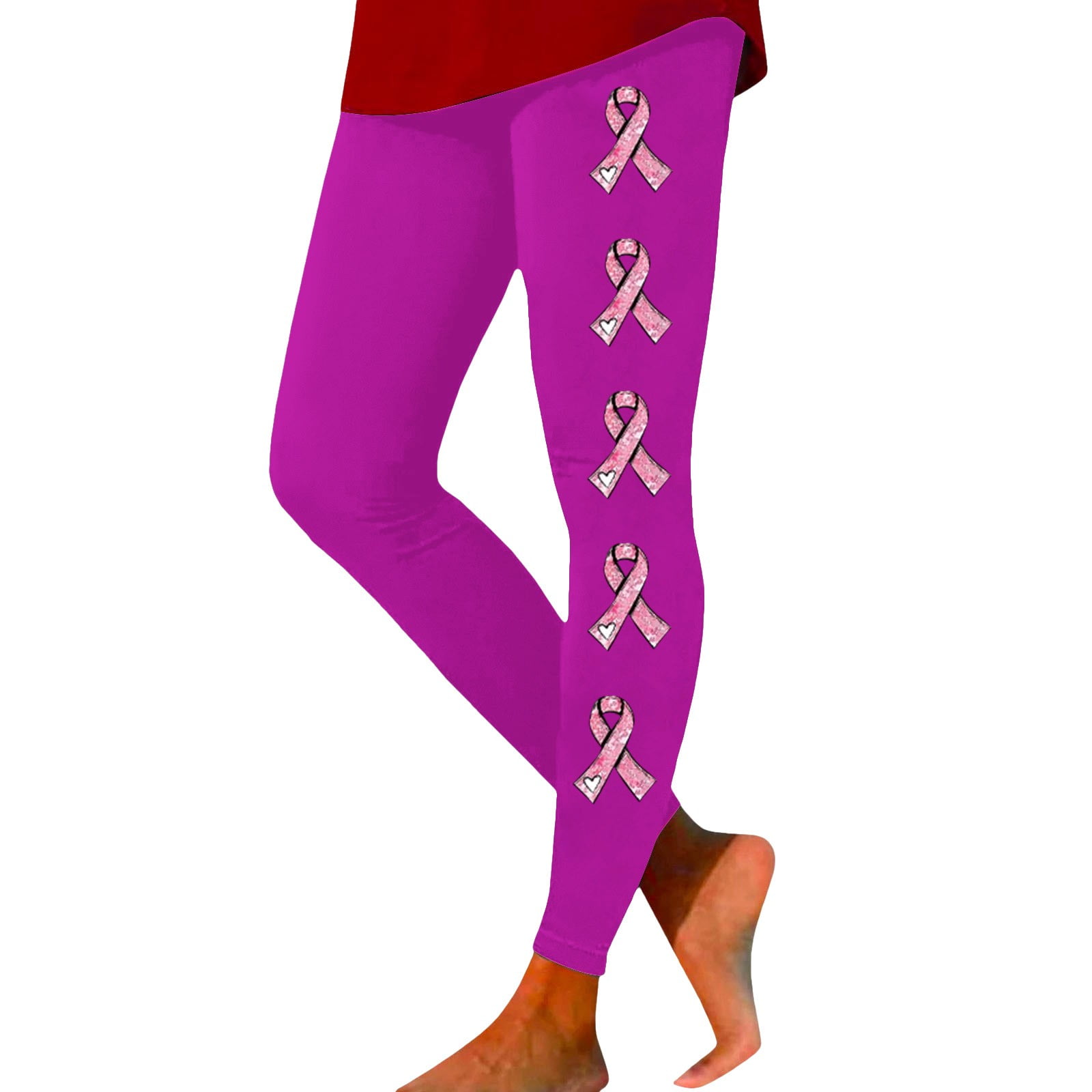 zicth Purple Leggings for Women Breast Cancer Awareness Ribbon Print Leggings Yoga Pants Women Size S
