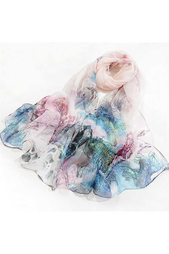 Silk Scarves Scarfs for Women Lightweight Print Floral Pattern Scarf Shawl Fashion Scarves Sunscreen Shawls and Wraps for Spring