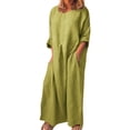 thumbnail image 1 of zicth Summer Dresses for Women 2024 Casual Long Sleeve Long Dress Solid O-Neck Cotton Maxi Pockets Clearance Dresses, 1 of 6