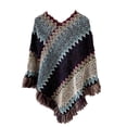 thumbnail image 1 of zicth Wraps Women Nationl Print Colourful Splice Poncho with Tassels Knitted Shawl Scarf Fringed Wraps Pashminas Sweater Pullover Cape Gifts for Women Sweater Tassel Hem Shawl Wrap Cloak, 1 of 4