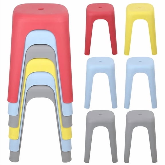 ziertyon 17'' H Pack of 6 Plastic Stack Stools for Classrooms/ Kitchens, Assorted Color
