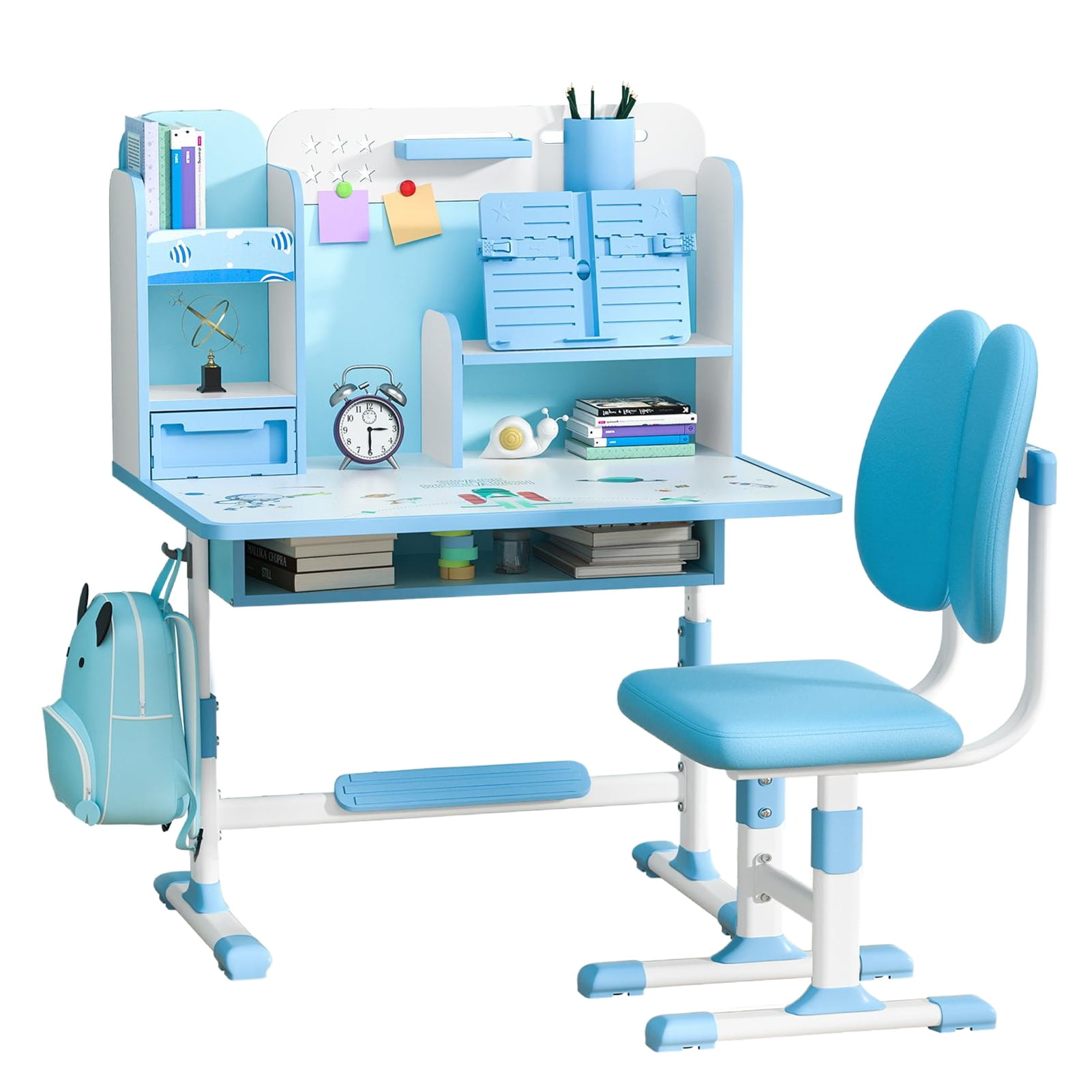 ziertyon 2-Piece Kids Study Desk and Chair Set, Height Adjustable ...