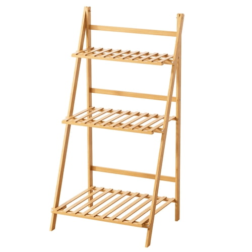 ziertyon 3 Tier Bamboo Hanging Folding Plant Shelf Stand Flower Pot Display Rack Bookcase