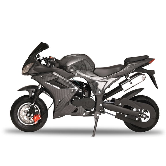 ziertyon 49cc 4-Stroke Pocket Rocket Motorcycle, Hydraulic Shock Absorption Mini Motorcycle, Gas Pocket Motorbike with Front Rear Disc Brakes, Racing Max Speed 25MPH, Dual Headlights