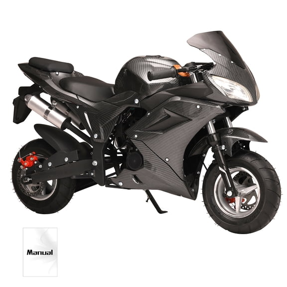 ziertyon 49cc 4-Stroke Pocket Rocket Motorcycle, Mini Motorcycle, Gas Pocket Motorbike with Front Rear Disc Brakes, Racing Max Speed 25MPH, Dual Headlights