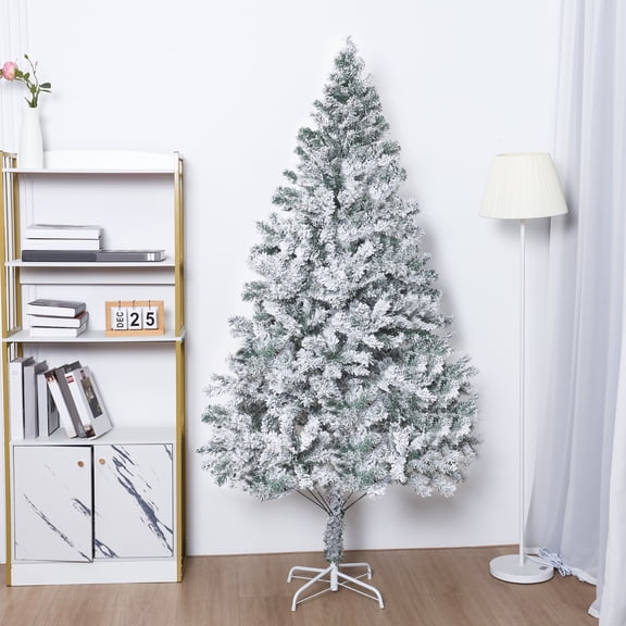 ziertyon 6.9ft Flocked Artificial Christmas Tree, Realistic Branches, Snow Pencil Tree with Reinforced Base