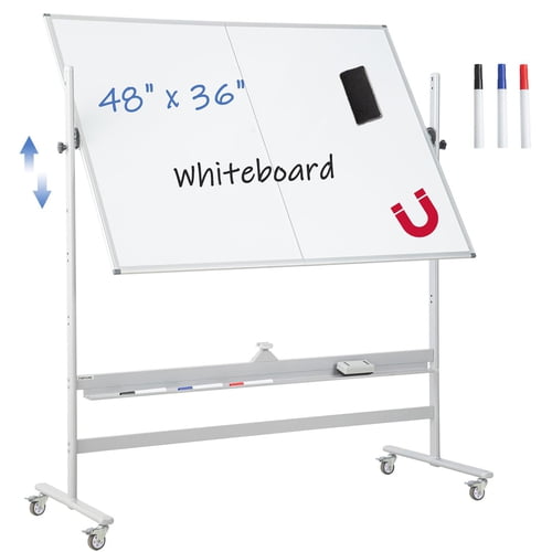 ziertyon 90x120cm Mobile Magnetic Double-Sided Reversible Whiteboard Height Adjust White