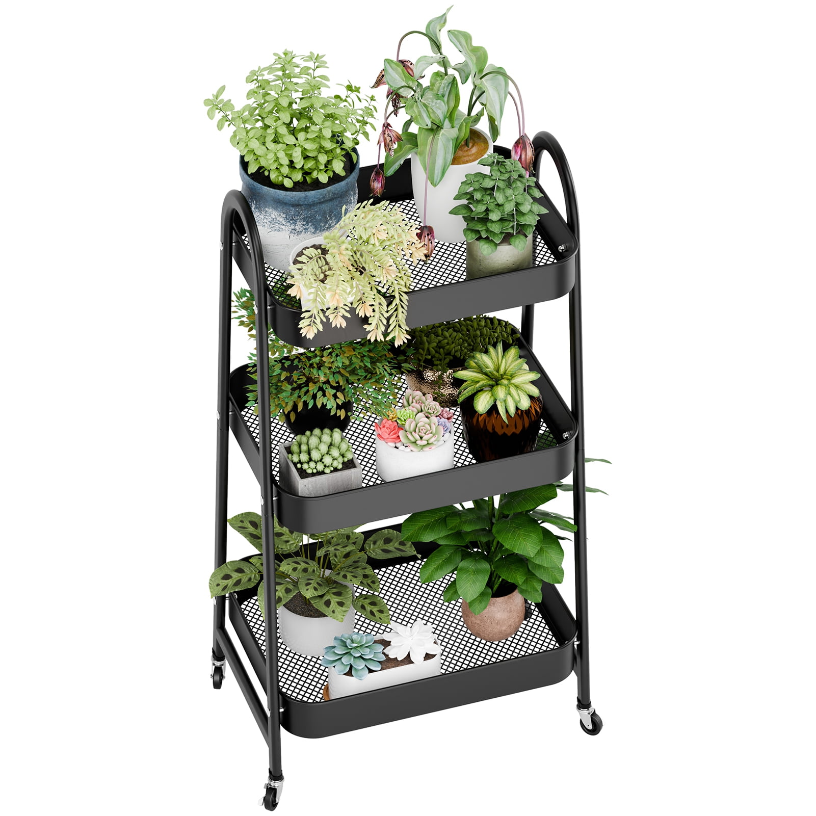 ziertyon A-Line 3-Tier Storage Cart, Stackable Metal Baskets with Wheels, Fruit Vegetable Organizer for Kitchen