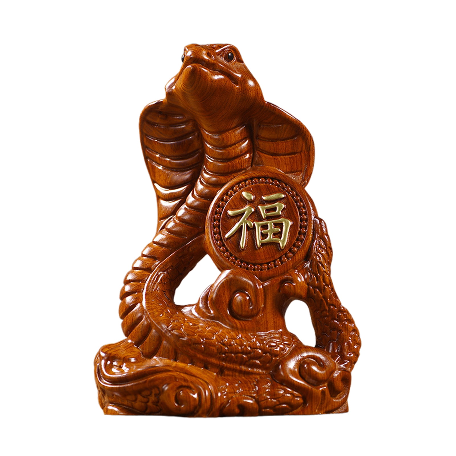 ziertyon Chinese Zodiac Snake Statue, Wooden Feng Shui Snake Figurine