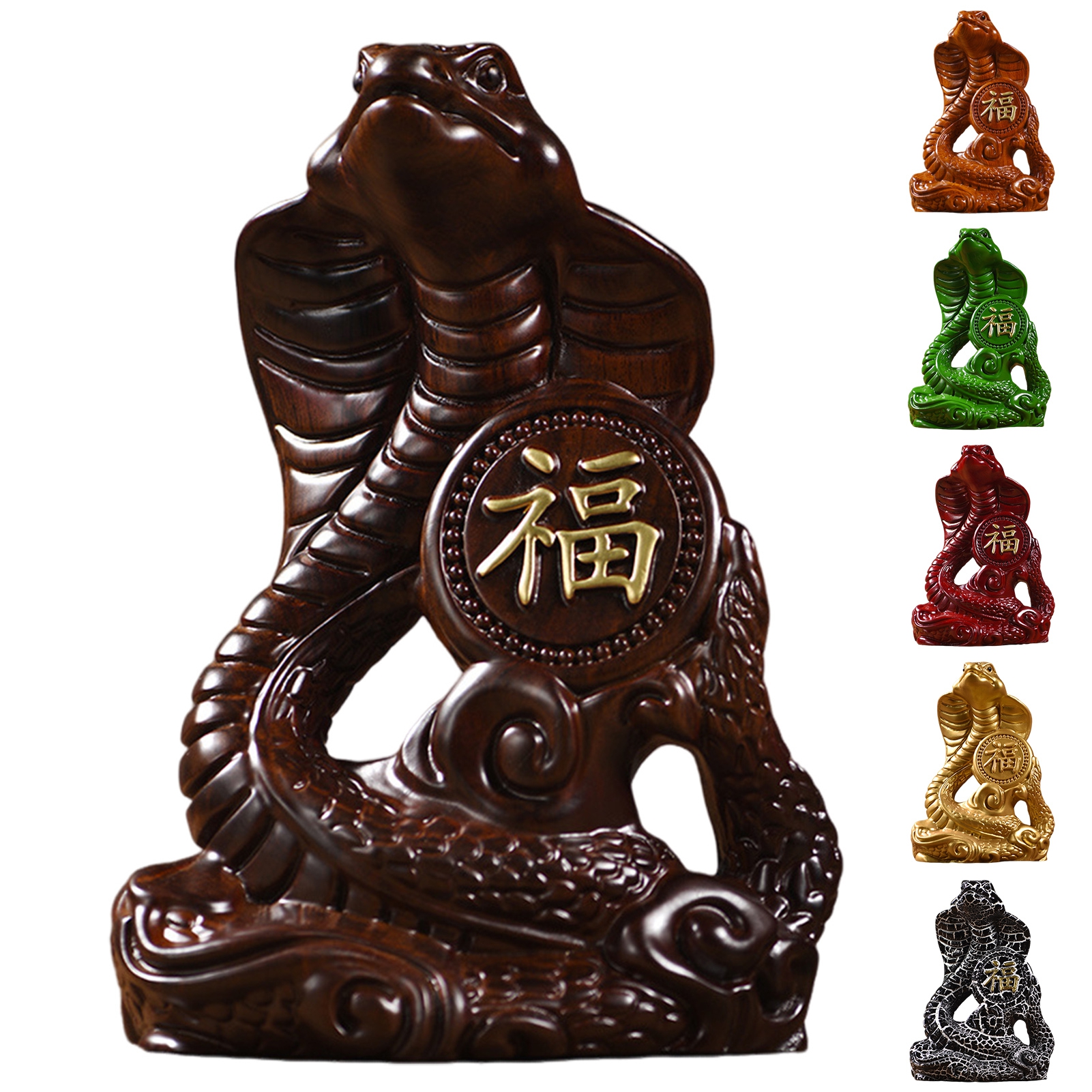 ziertyon Chinese Zodiac Snake Statue, Wooden Feng Shui Snake Figurine