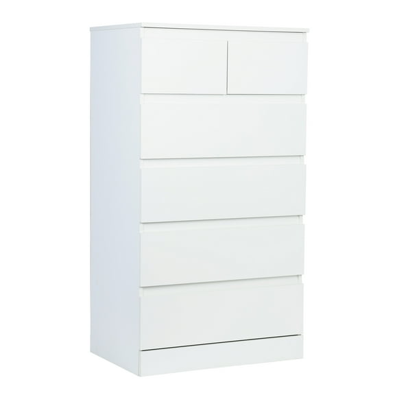 ziertyon Dresser, White Dresser, Bedroom Dresser & Chests of Drawers, Tall Dresser with 6 Wood Drawers, Large Wood Dresser for Bedroom Closet, White