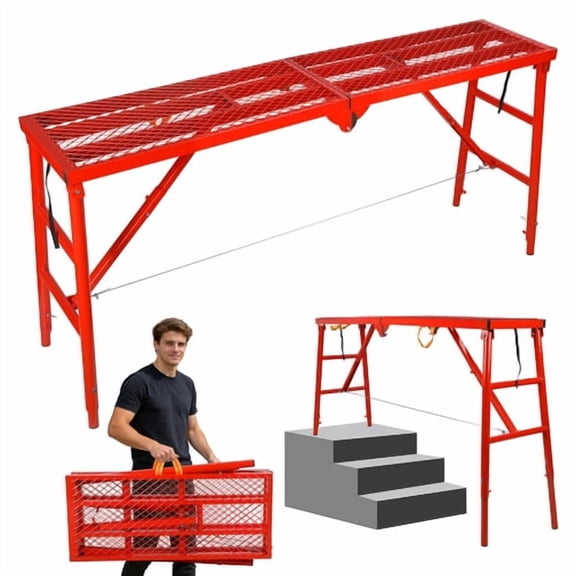 ziertyon Folding Scaffolding Platform, 1000 Lbs Capacity 5-Level Height Steel Scaffolding Ladder Work Platform, Industrial Step Ladders Adjustable for Interior Painting and Trim Work