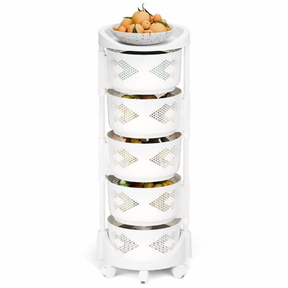 ziertyon Fruit Vegetable Basket for Kitchen, 5-Tier Rolling Utility Carts Produce Stand with Wheels