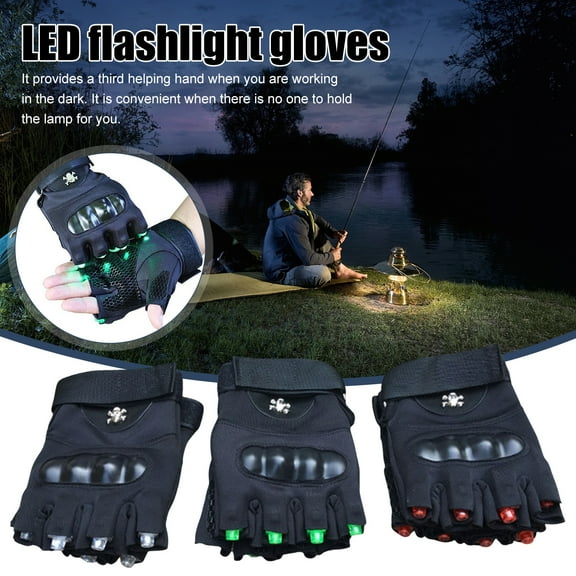 ziertyon LED Flashlight Gloves Hands-Free Multi-Purpose Repairing Hiking Camping Fishing Gloves (1 Pair)