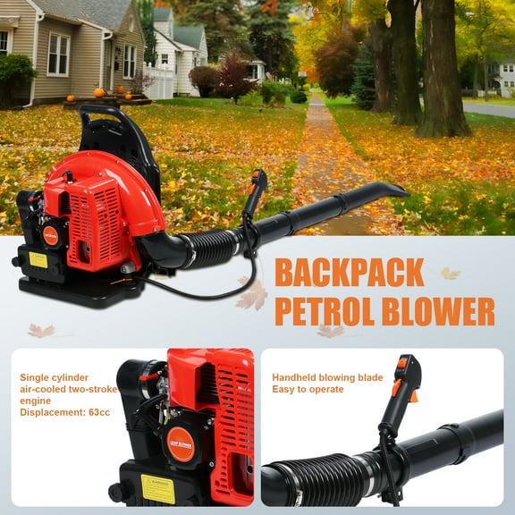 ziertyon Leaf Blower, 63CC Gas Powered Backpack Leaf Blower, 665CFM 2-Stroke Snow Blower for Lawn Care Yard Dust Debris (Red)