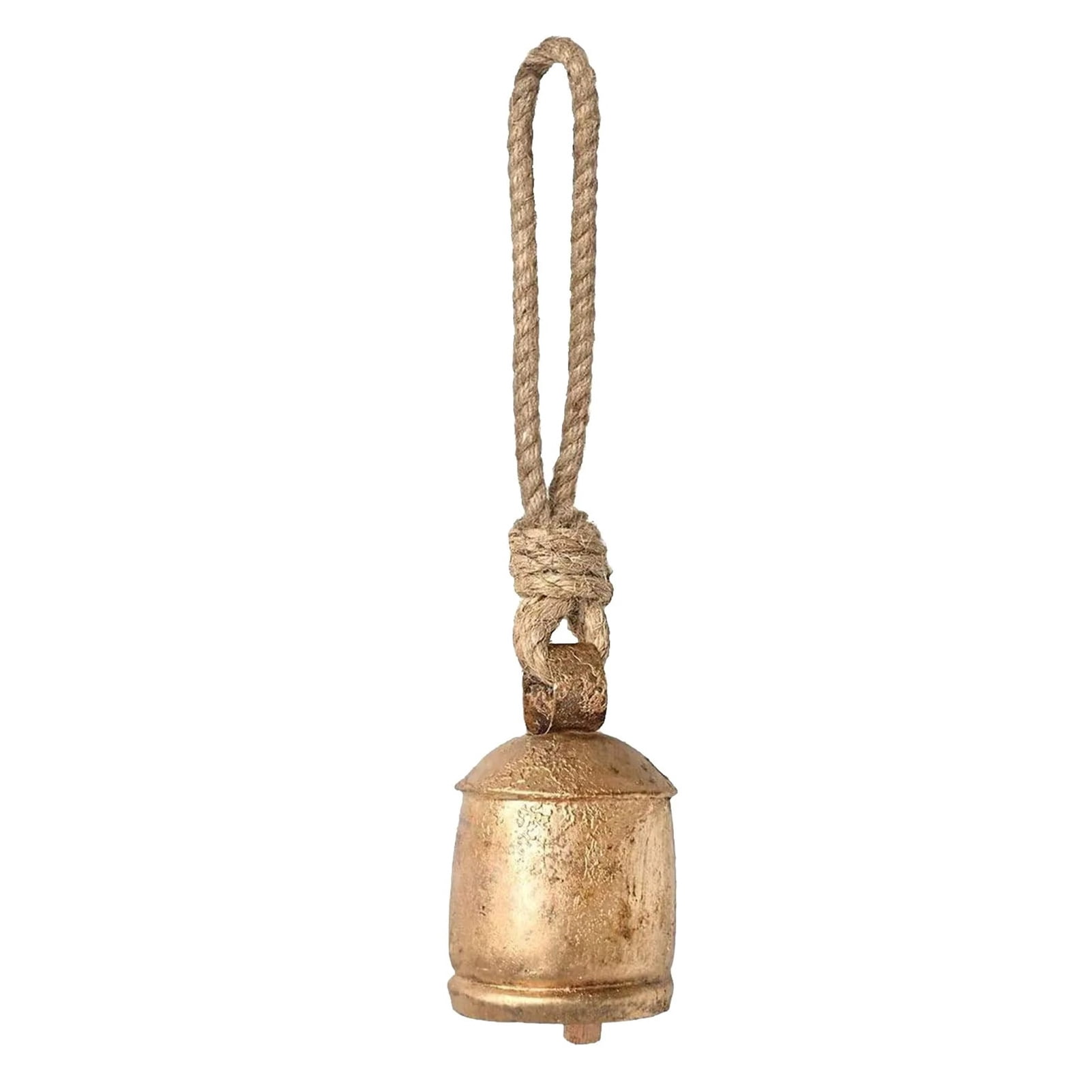 4 Large Hanging Rustic Cow Bells ~ Distressed Gold hanging on a Rustic Rope
