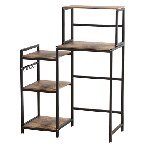 ziertyon Mini Fridge Stand with Storage Shelves, 5-Tier Kitchen Bakers Rack, Space Saving Mini Fridge Cabinet, Adjustable Left/Right Organizer with Power Outlet, Black