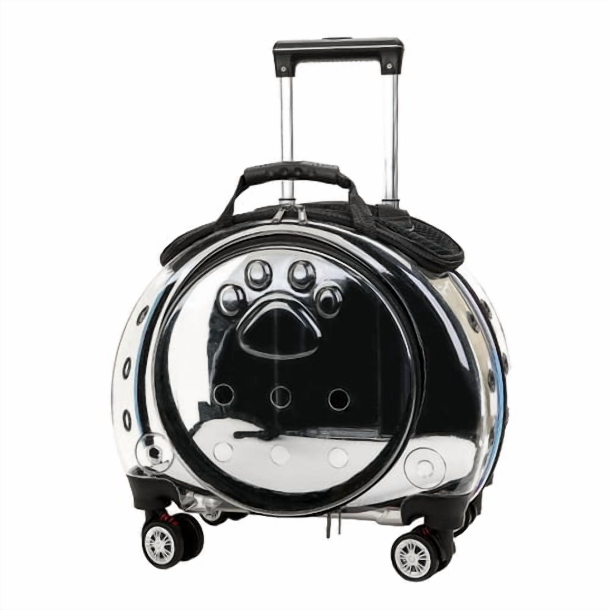ziertyon Pet Trolley Case, Clear Pet Carrier with Convenient Handle Ventilation Holes Silent Wheels Cat Dog Outing Shoulder Bag for Traveling/Taking a Walk