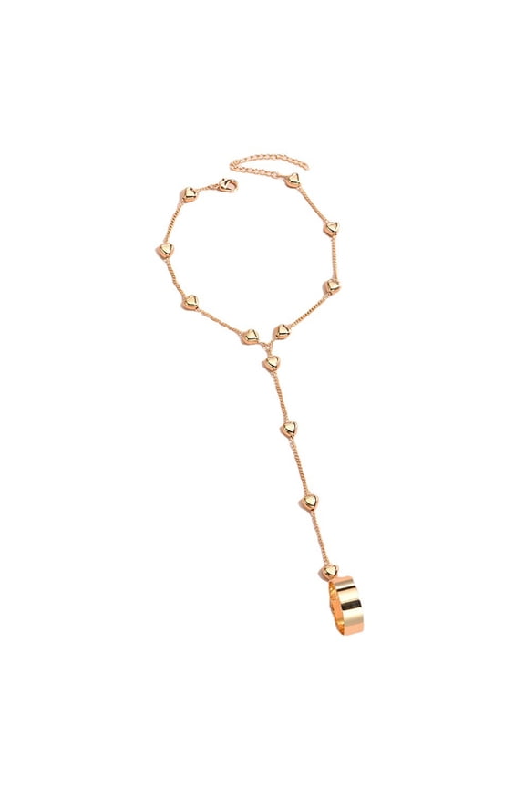 Women Ring Bracelet Set Solid Color Alloy Sturdy Heart Shape Ring Hand Chain Set Prom Jewelry