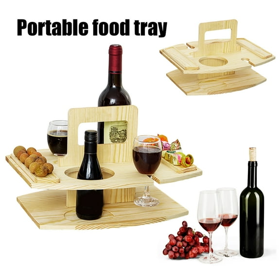 ziertyon Wooden Picnic Table - Portable Food Tray with Wine Glass Holder, Mini Snack Tray for Outdoor Events, Beach, Camping
