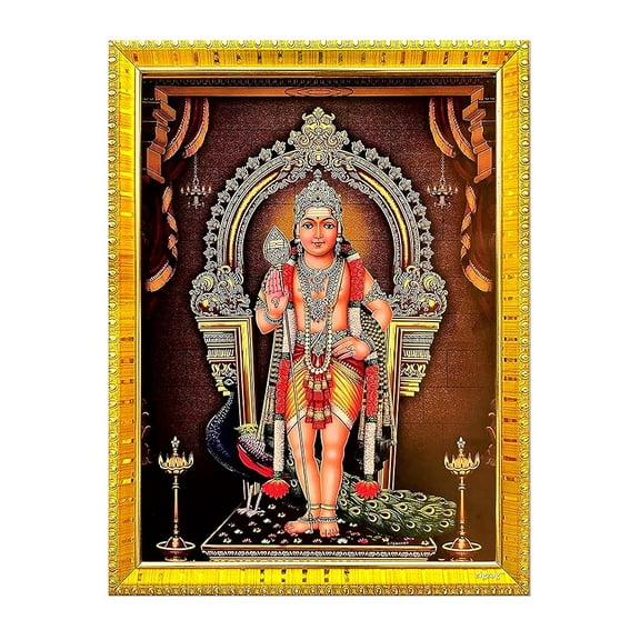 zig zag Bala Subrahmanya Subramanian Kumara Swamy Kartikeya God Photo Frame For Wall / Table / Pooja Room ( 7x9 inches, Acrylic Glass) Golden