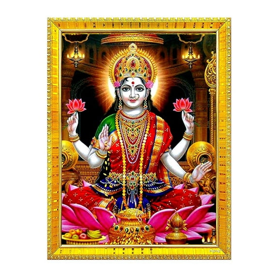 zig zag Goddess Maa Lakshmi Devi Photo Frame For Wall / Table / Pooja Room ( 7x9 inches, Acrylic Glass) Golden