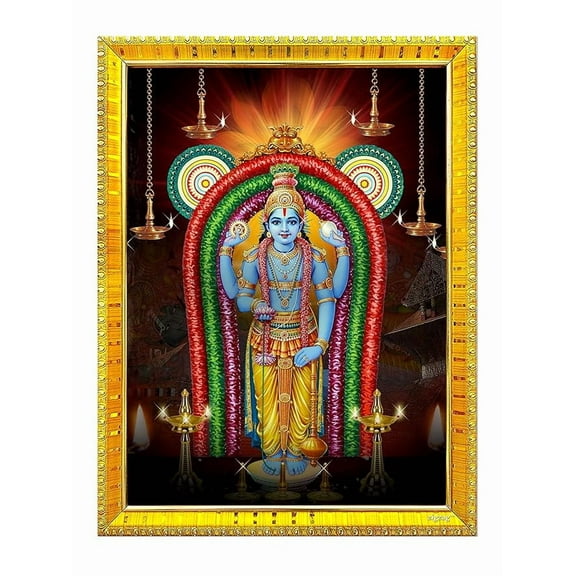 zig zag Guruvayurappan / Guruvayoorappan Photo Frame For Wall / Table / Pooja Room ( 7x9 inches, Acrylic Glass) Golden