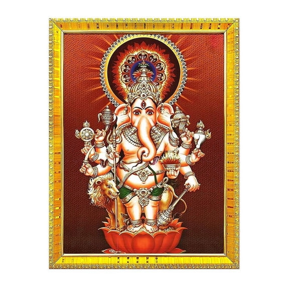 zig zag Lord Ganesha Ganpati Ji Drishti Nazar Photo Frame For Wall / Table / Pooja Room ( 7x9 inches, Acrylic Glass) Golden