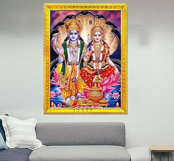 ZIG ZAG Cornice Religiosa Con Quadro Di Lord Vishnu E Narada - 24x34 Cm, Legno E MDF, Per Tempio E Pooja Room