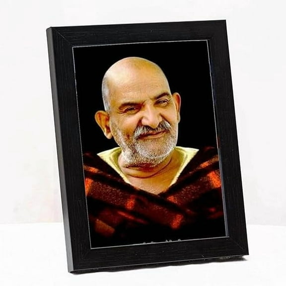 zig zag Neem Karoli Baba Photo Picture Frame For Wall / table Size Small ( 6x8 inches, Acrylic Glass) Black