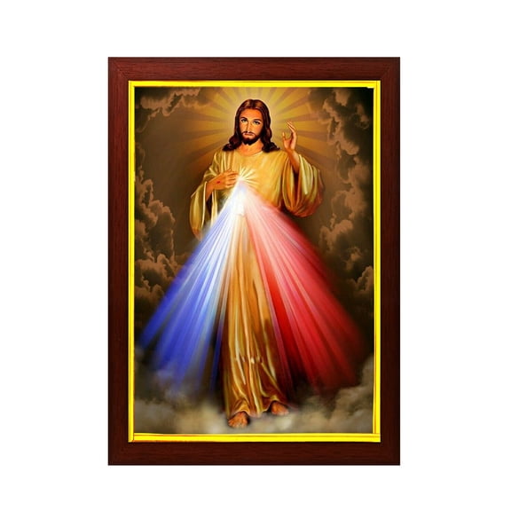 zig zag The Divine Mercy Photo picture Frame For Wall hanging ,Temple, pooja Room, gift , Worship ( 24 x 34 cm , Brown Golden Border )