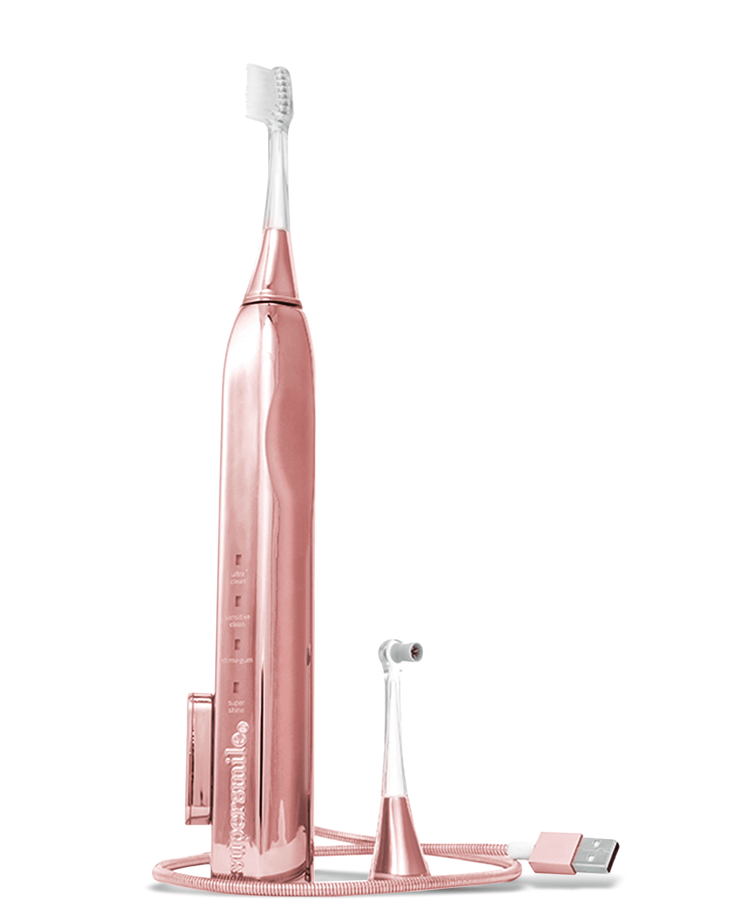 Supersmile Zina45 Sonic Pulse Electric Toothbrush - Rechargeable Whitening Tooth Brush w/Polishing Head - 4 Cleaning Modes, Rose Gold