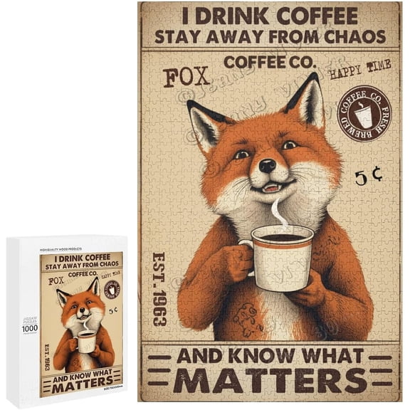 zomyto Fox With Coffee Home Decor 1000 Piece Jigsaw Puzzle 20x30 Inch Home Office Living Room Housewarming