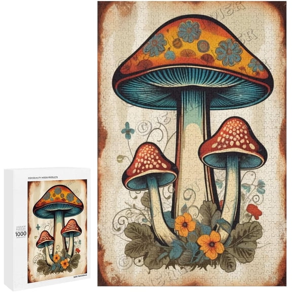 zomyto Mushroom Challenging Rustic Wood Wall Art 1000 Piece Jigsaw Puzzle for Adults 20 x 30 Inch