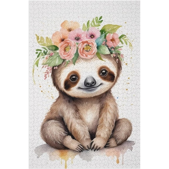 zomyto Sloth Flower Wreath 500 Piece Jigsaw Puzzle for Adults, Nature Wildlife Puzzle for Home Relaxation & Family Game Night