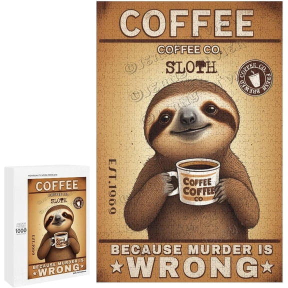zomyto Sloth With Coffee Home Decor 1000 Piece Jigsaw Puzzle for Adults 20 x 30 Inch Living Room Club Decor