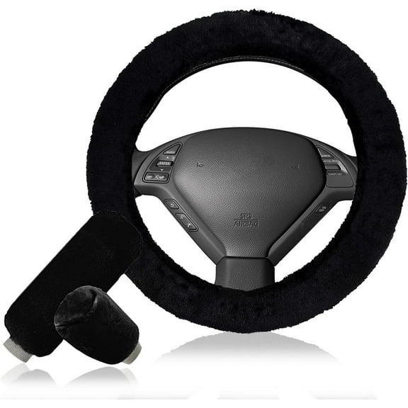 zone tech non-slip car decoration steering wheel handbrake gear shift plush cover auto comfortable thermal steering wheel cover (black)
