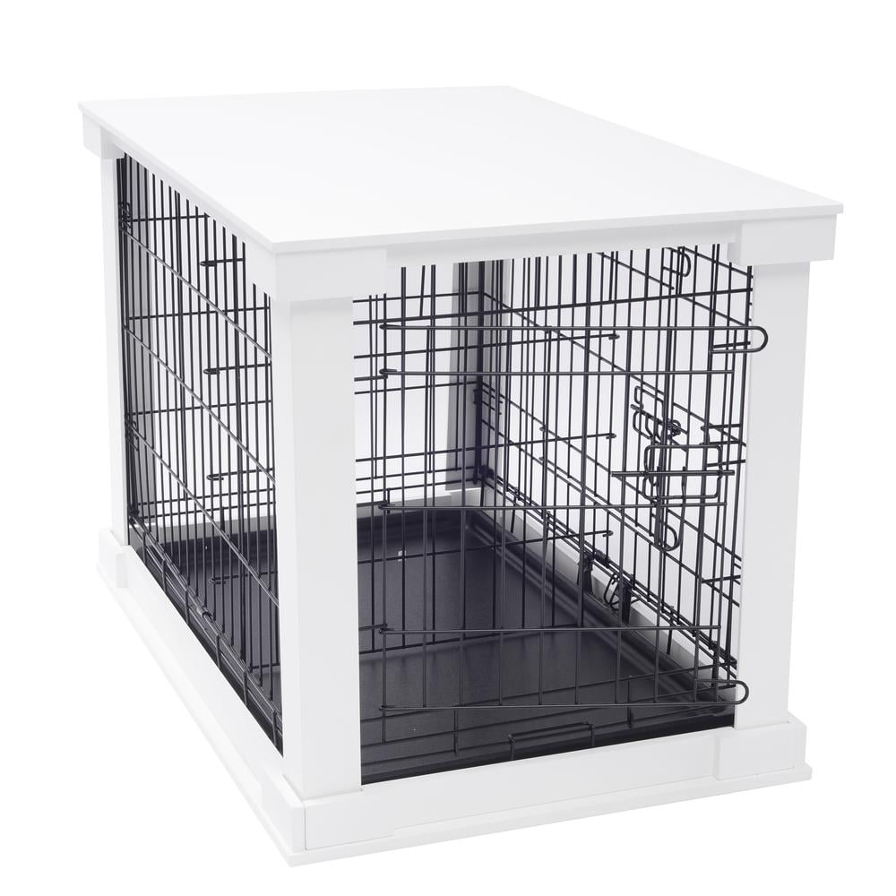 Small White MDF and Metal Dog Crate with Cover