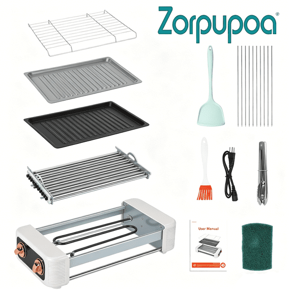 zorpupoa 3 In 1 6-Roller Electric Hot Dog Roller Machine with Grill & Griddle Even Heating Easy to Clean for Home Kitchen Backyard BBQ Camping